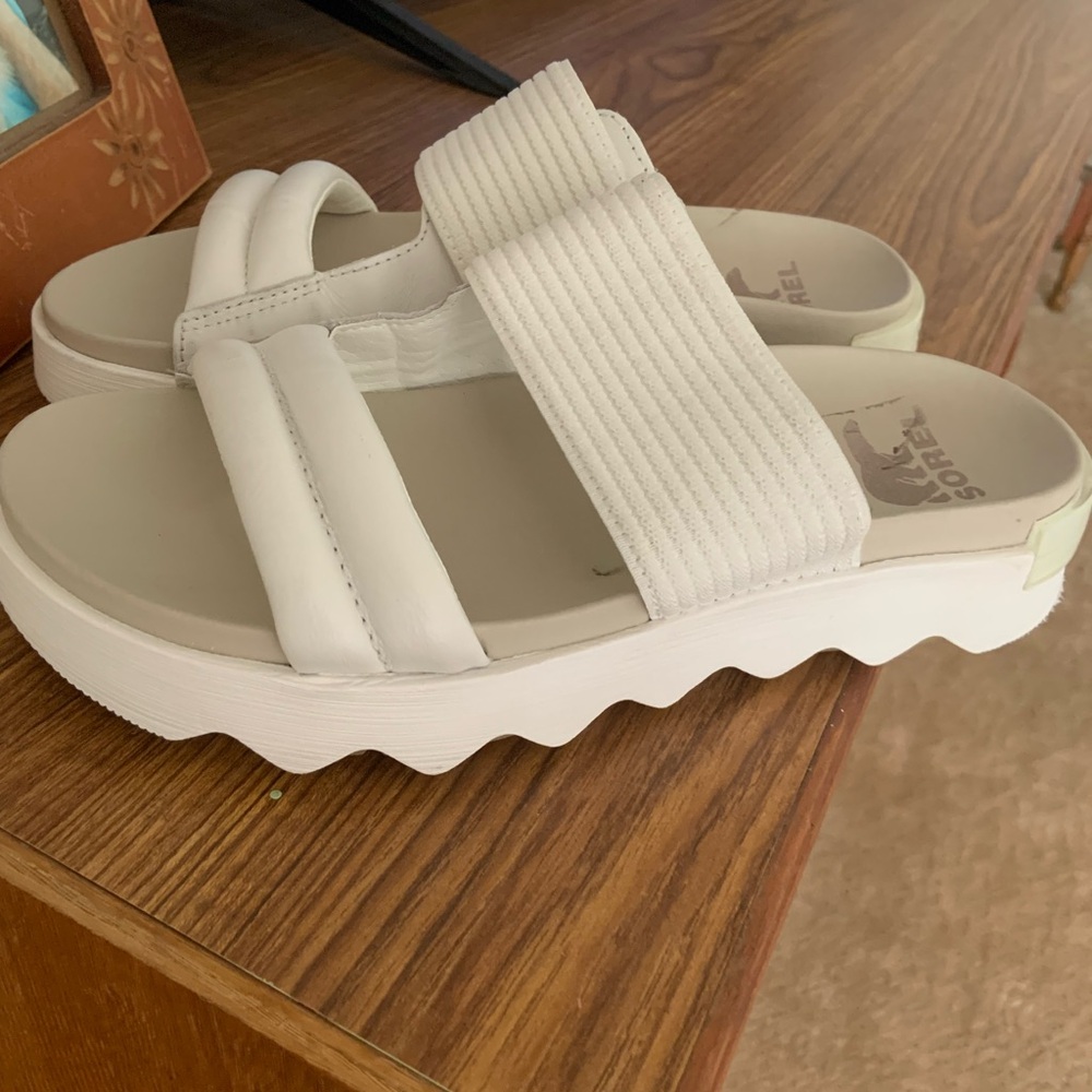 Sorel White Sporty Platform Sandals